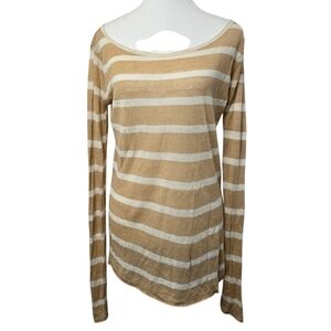 Club Monaco Boatneck Tan & White Stripe Knit Long Sleeve Shirt Sz M